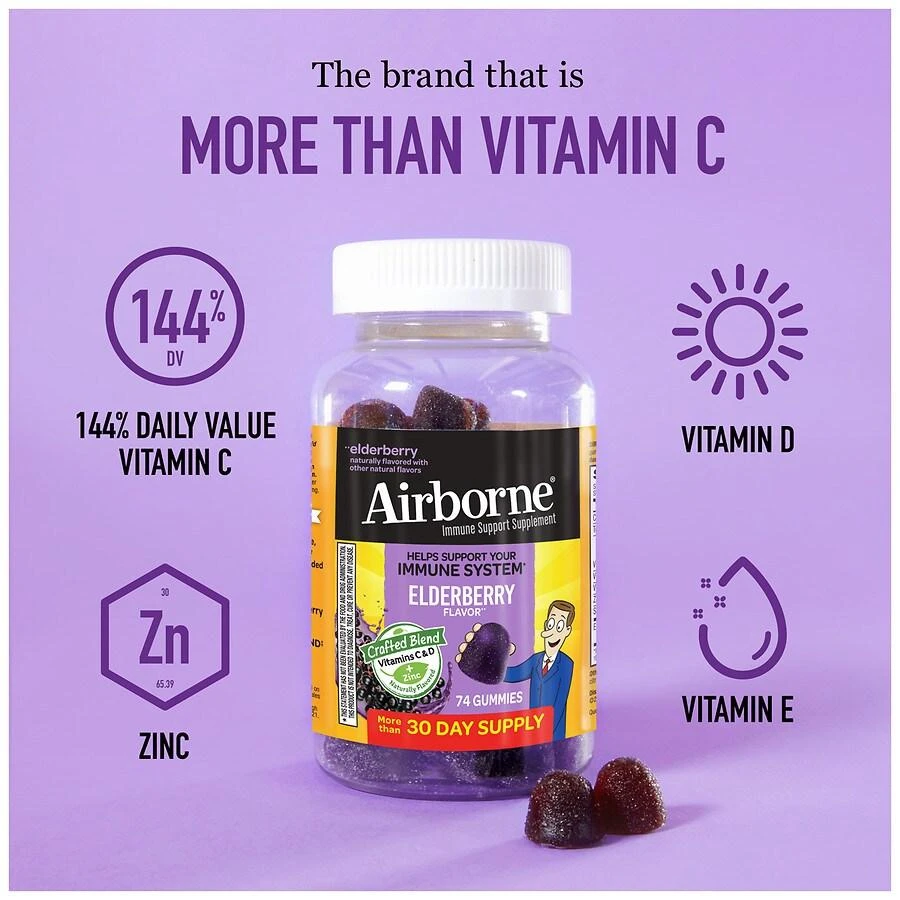 Airborne Elderberry Gummies with Vitamin C D & E, Zinc Immune Support Supplement 5