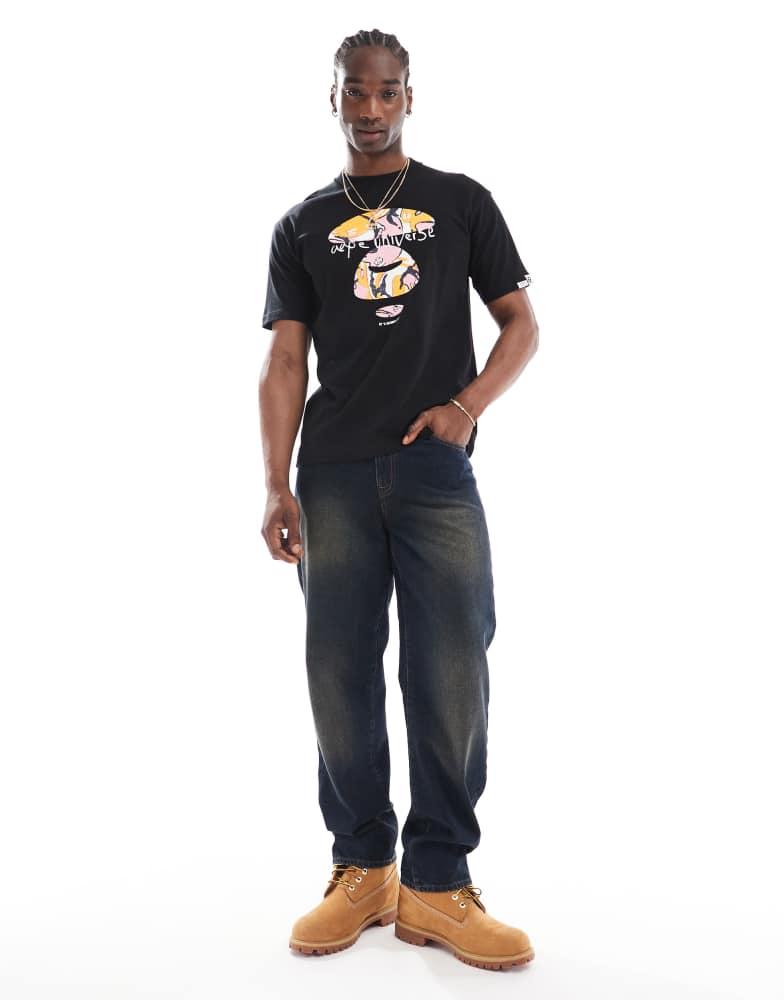 AAPE Aape by A Bathing Ape logo chest t-shirt in black