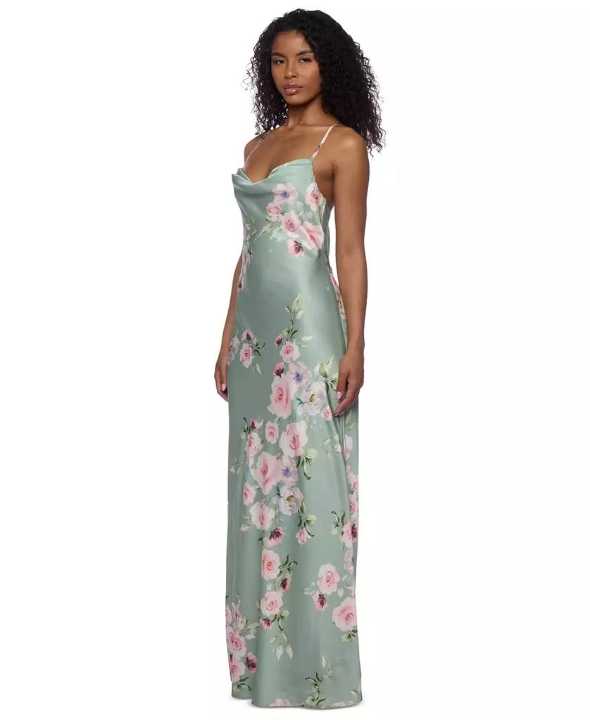 Alex & Sophia Juniors' Floral Satin Cowlneck Gown 3