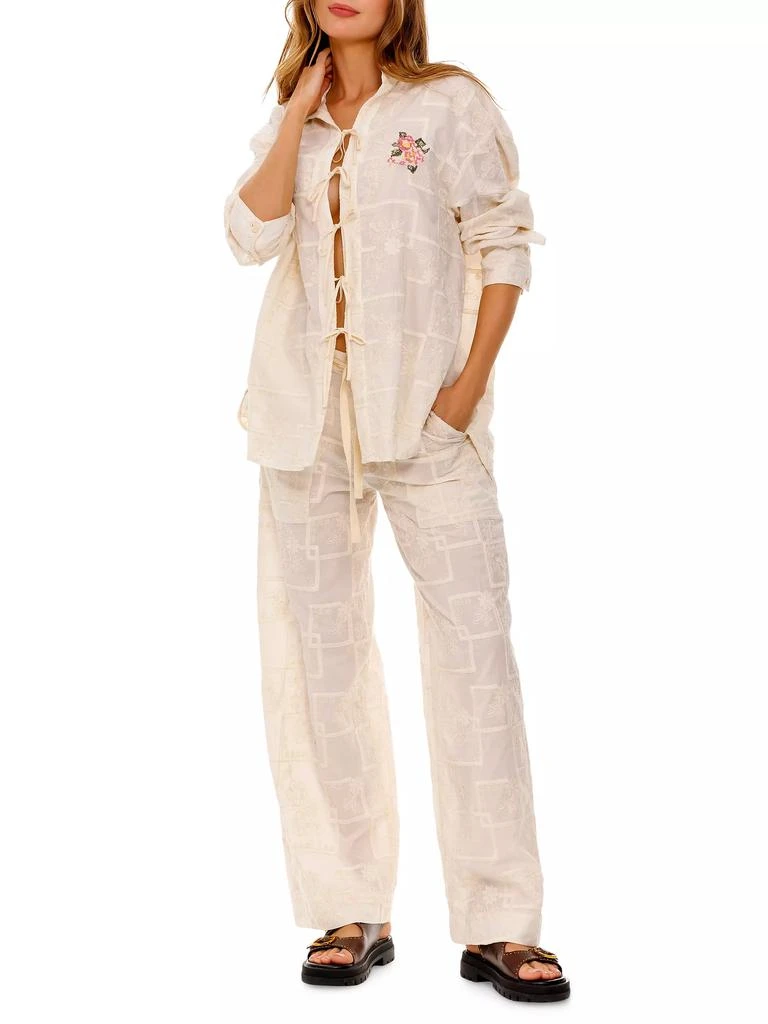 Agua Bendita Caroline Meraki Embroidered Cotton Drawstring Pants 2