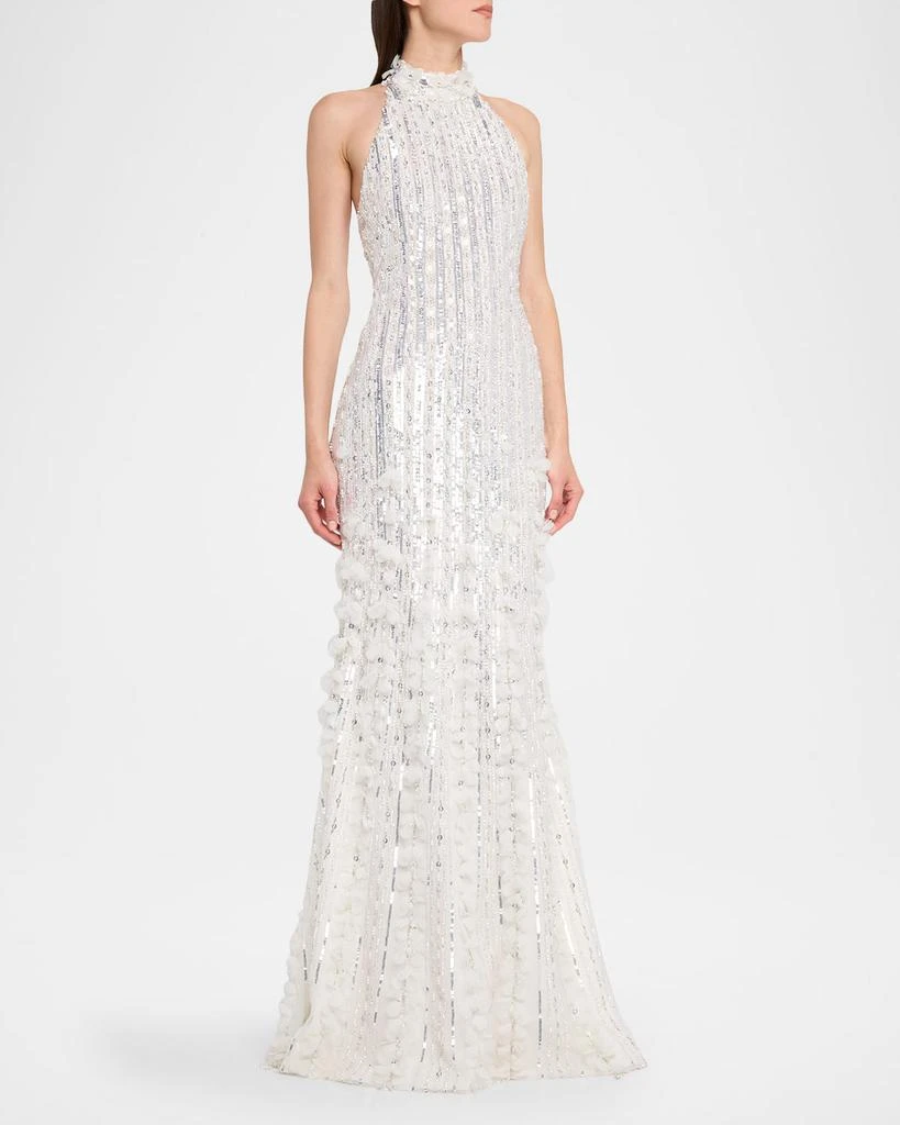 Pamella Roland Sequined Tulle Petal Halter Gown 4