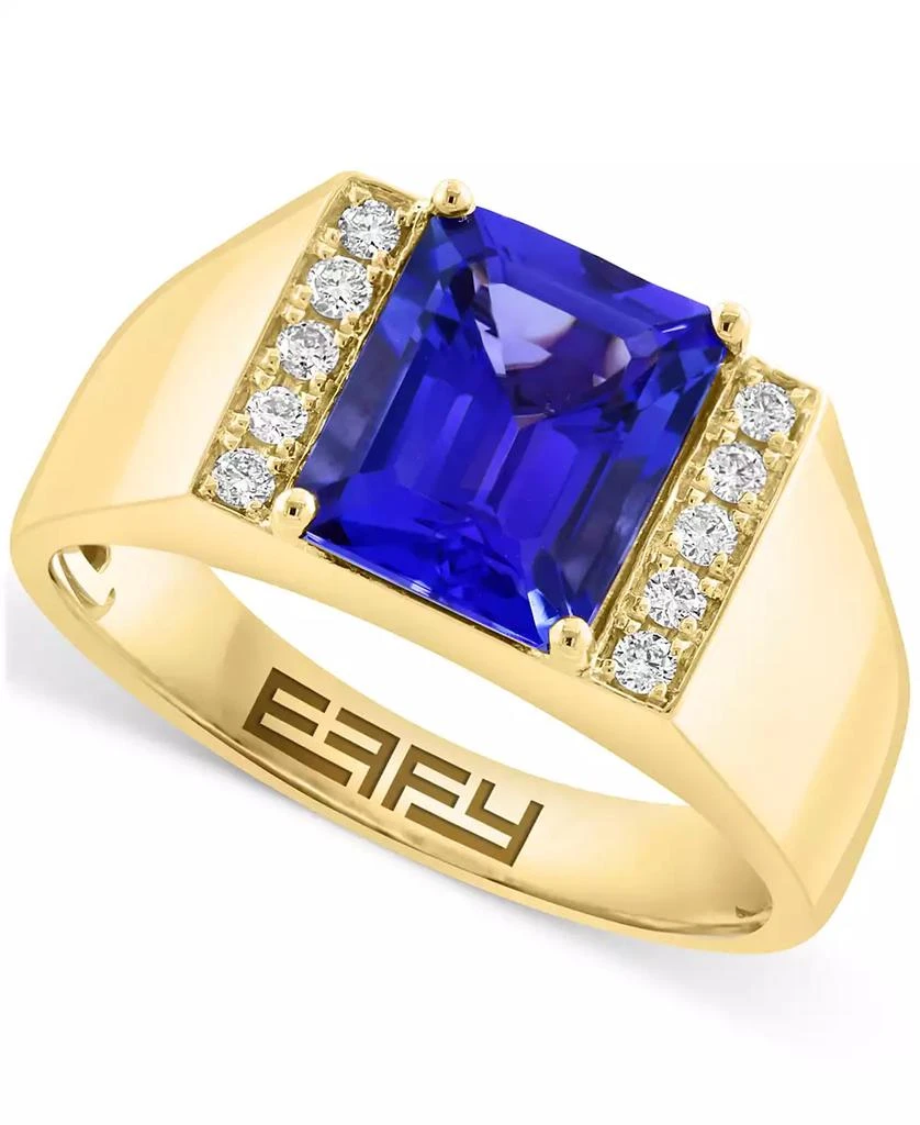 Effy EFFY® Men's Tanzanite (3-1/3 ct. t.w.) & Diamond (1/6 ct. t.w.) Ring in 14k Gold 1