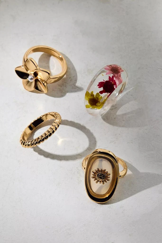 Urban Outfitters Bloom Flower Eclectic Ring Set 2