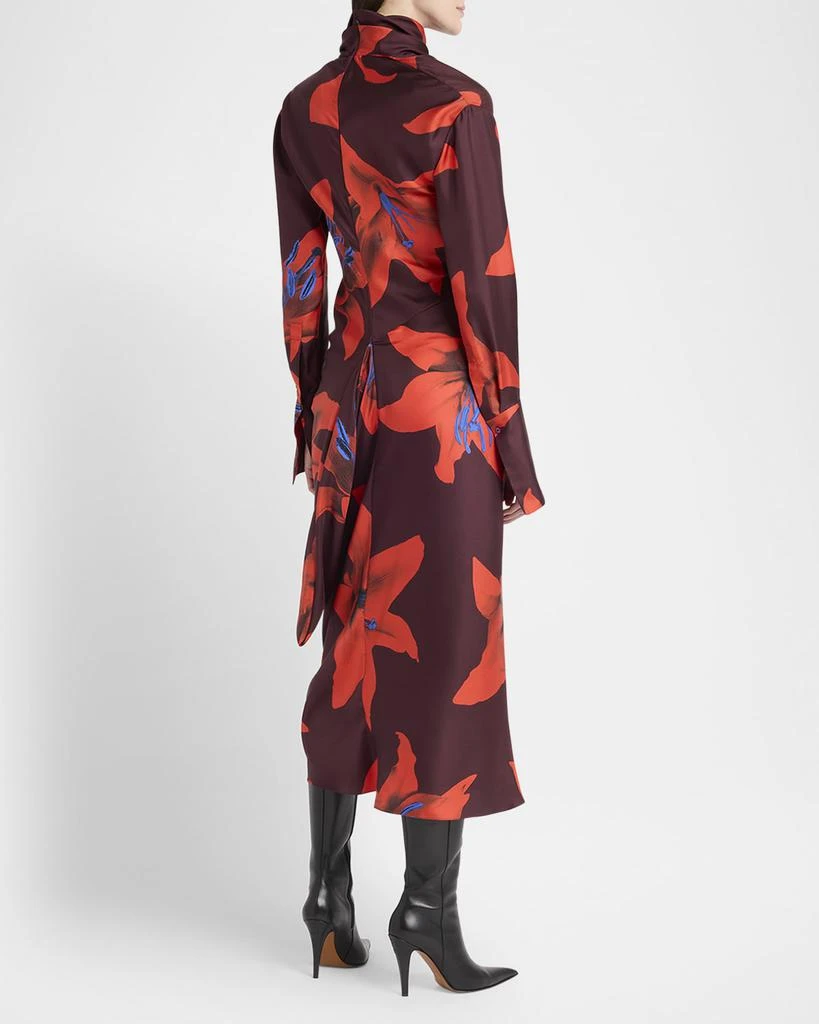 Alexander McQueen Turtleneck Floral Twisted Long-Sleeve Midi Dress 3