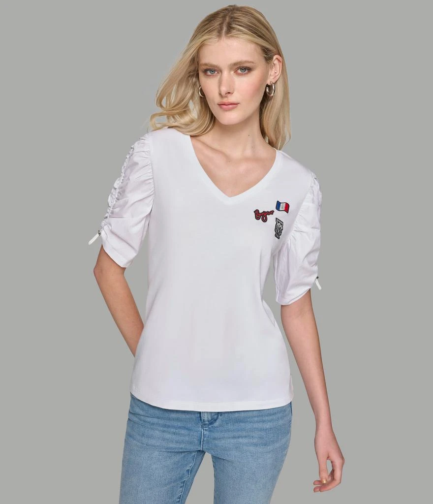 Karl Lagerfeld Paris RUCHED SHORT SLEEVE TOP WITH PINS 1