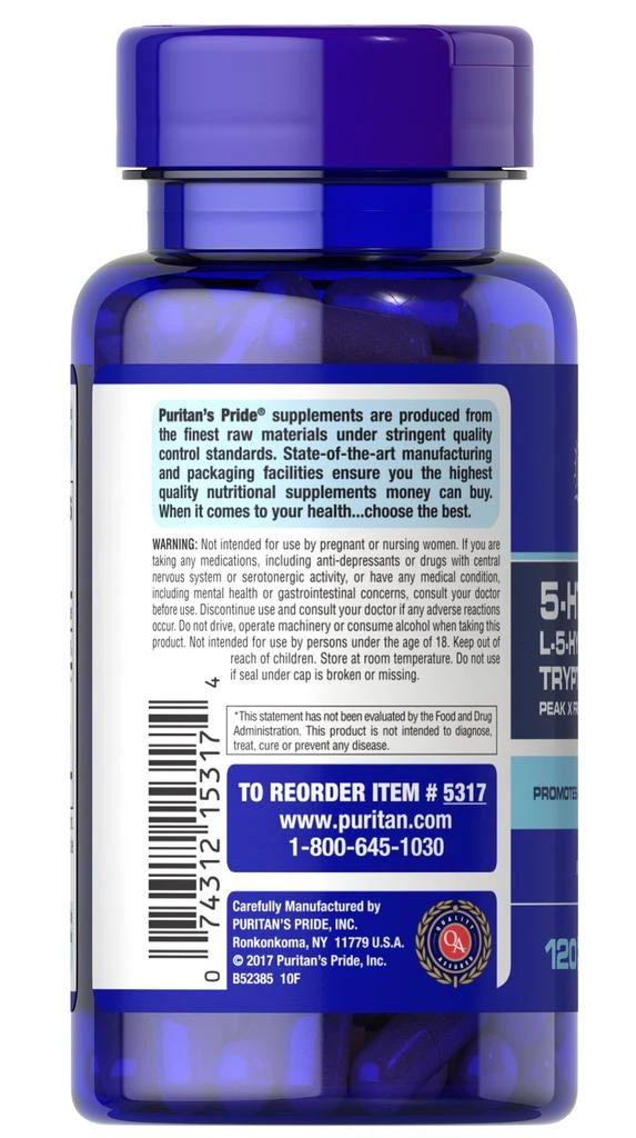 Puritan's Pride 5-HTP 100 mg (Griffonia Simplicifolia) 120 Capsules 3