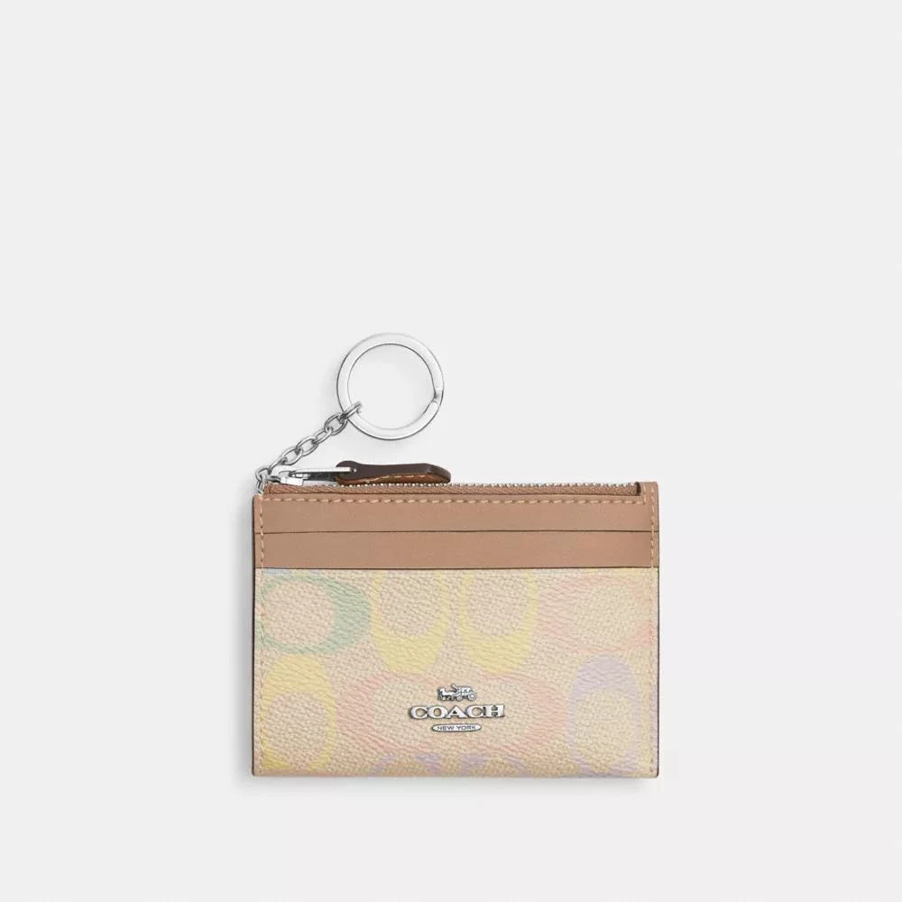 Coach Mini Skinny Id Case In Rainbow Signature Canvas