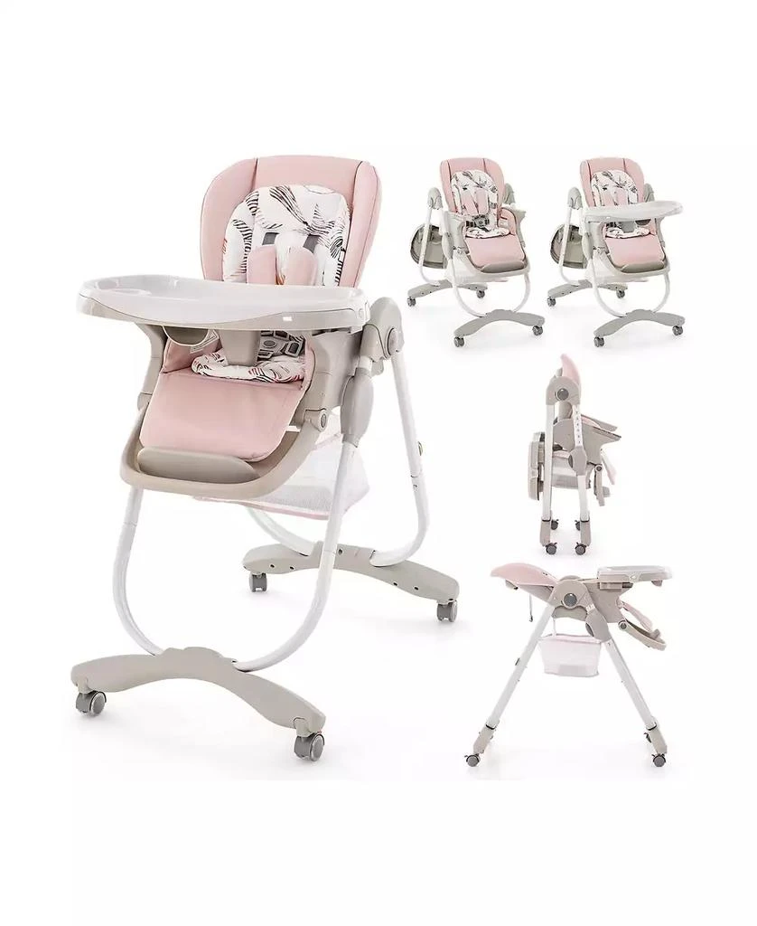 GOUUN Kids Multifunctional Folding High Chair with Rolling Wheels and Adjustable Height