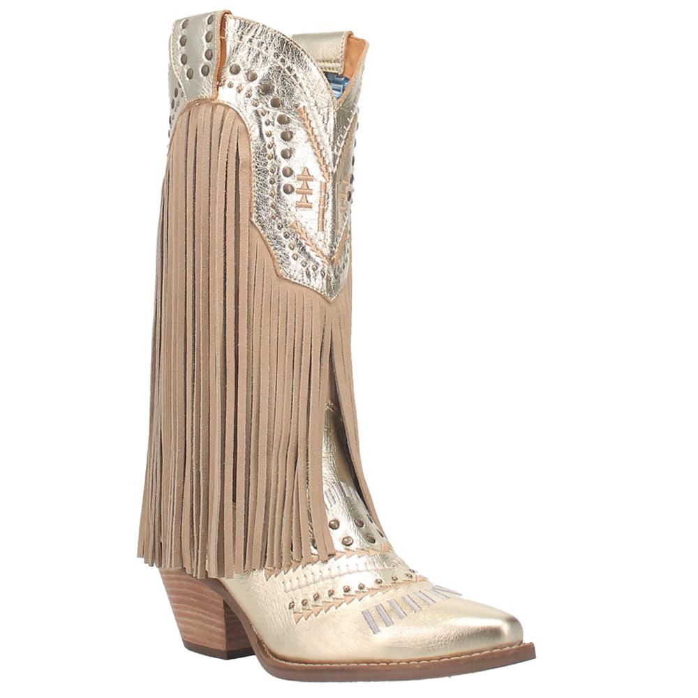 Dingo Gypsy Studded Fringe Metallic Snip Toe Cowboy Boots