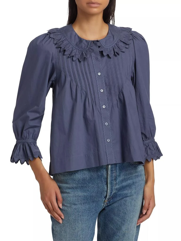 DÔEN Hickory Cotton Poplin Ruffled-Sleeve Top 3