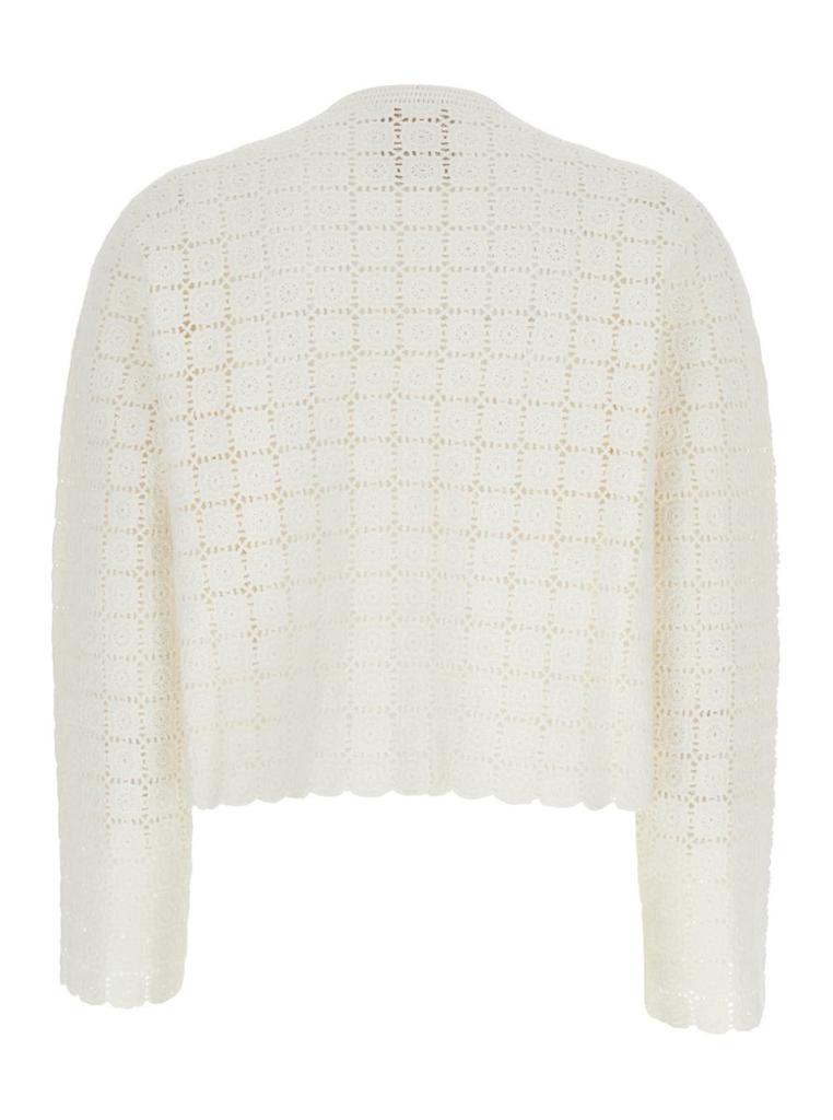 SEMICOUTURE 'Cassandra' White Cropped Cardigan With Jewel Buttons In Cotton Woman