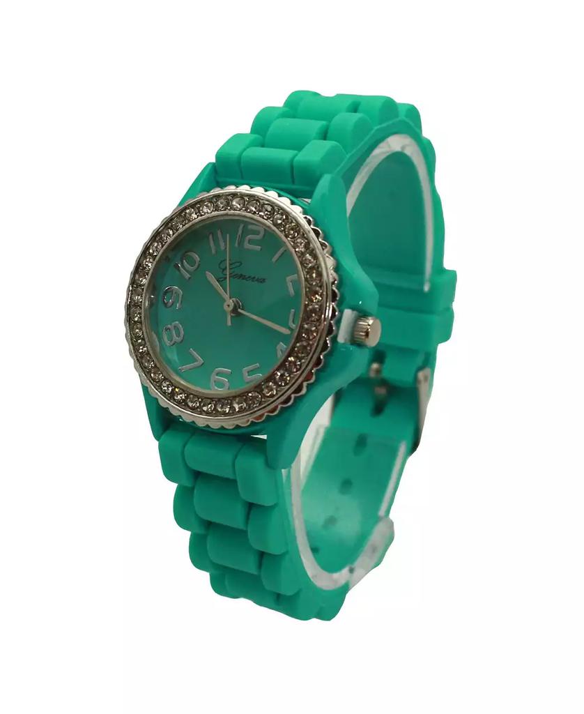 Olivia Pratt Teal Every Day Thin Band Silicone and Rhinestones Colorful Women Watch