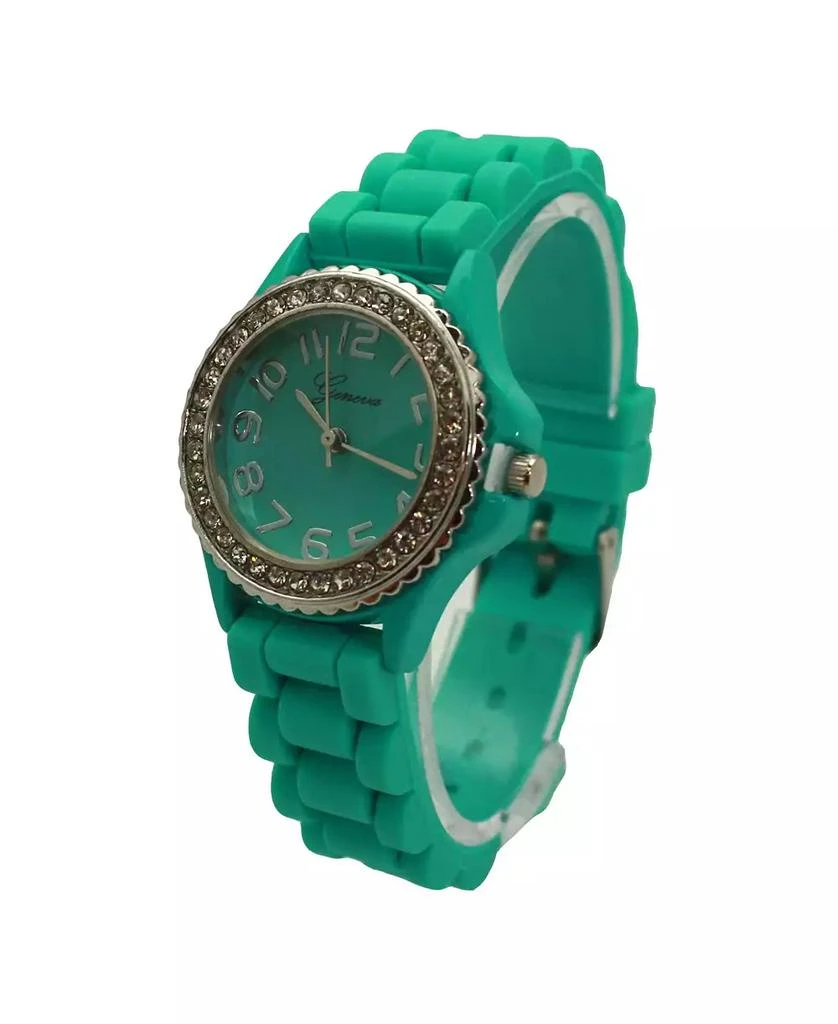 Olivia Pratt Teal Every Day Thin Band Silicone and Rhinestones Colorful Women Watch 2