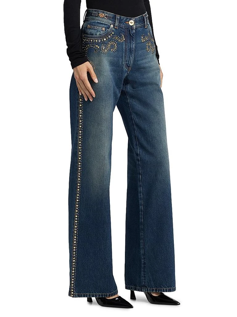 Versace Embellished High-Rise Wide-Leg Jeans 4