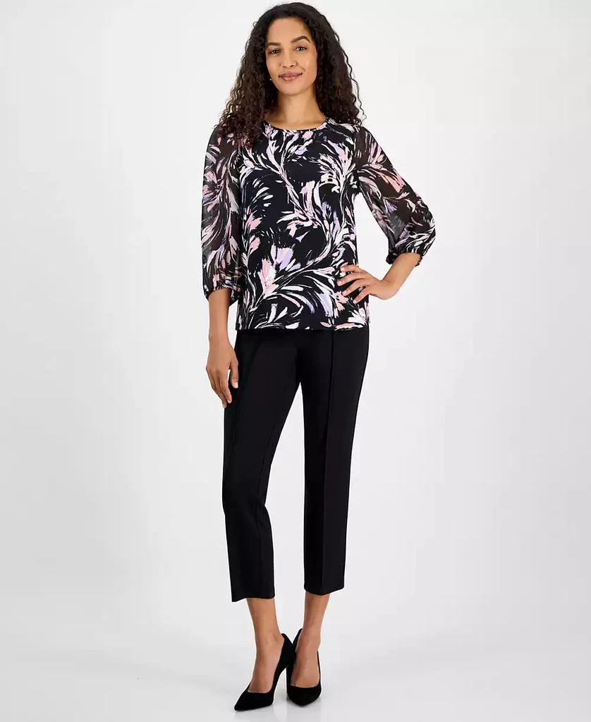 Kasper Women's Printed 3/4-Sleeve Blouson Top, Regular and Petite 3