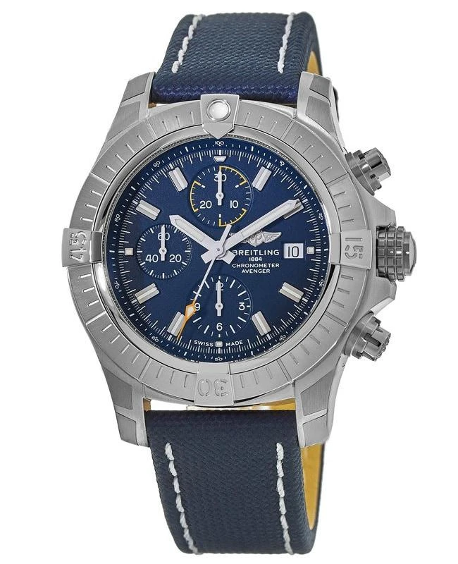 BREITLING Breitling Avenger Chronograph 45 Automatic Blue Dial Leather Strap Men's Watch A13317101C1X1 1