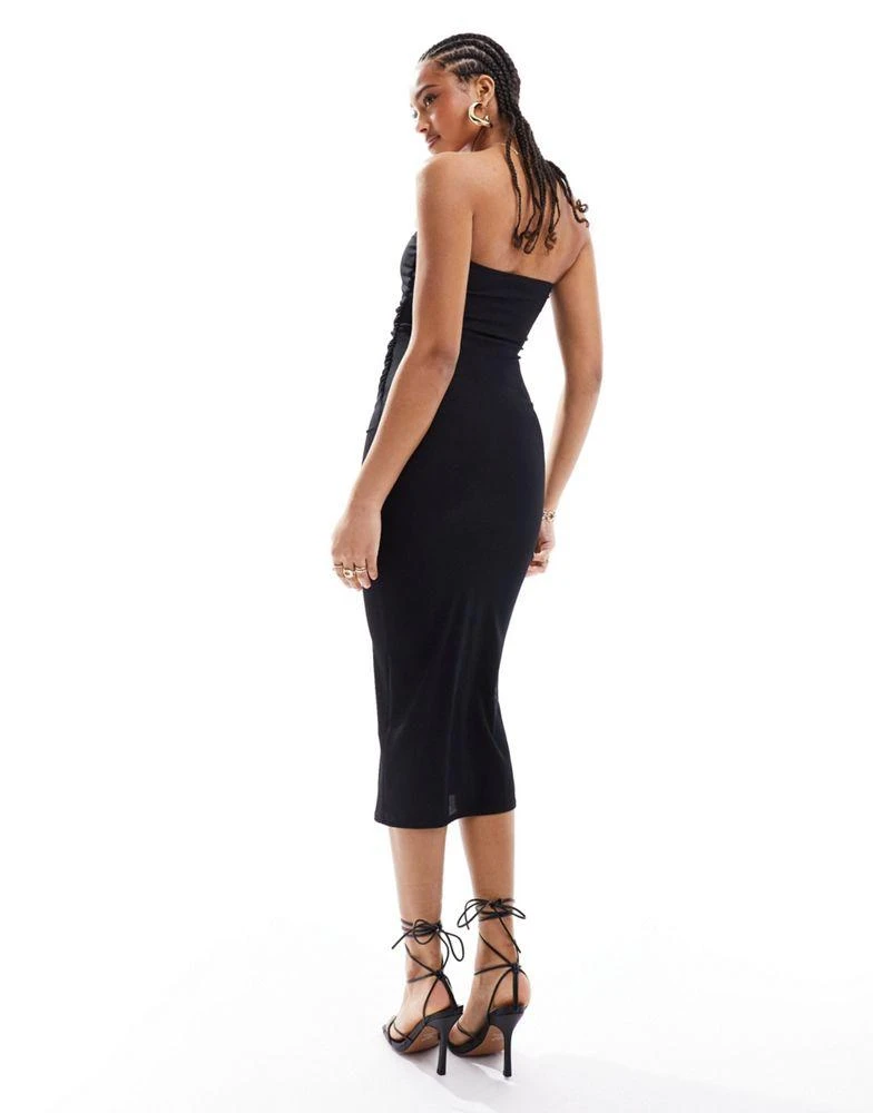 New Look New Look ribbed bandeau midi dress in black 3