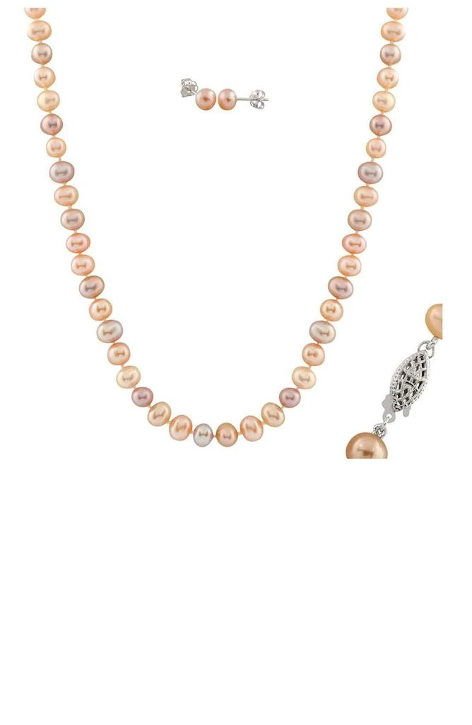Splendid Pearls Multicolor 10–11mm Freshwater Pearl Necklace & Stud Earrings Set 1