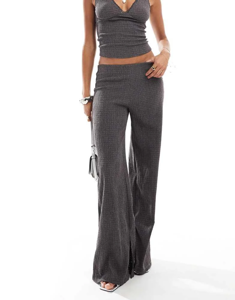 Bershka Bershka shirred flared trousers co-ord in charcoal 3