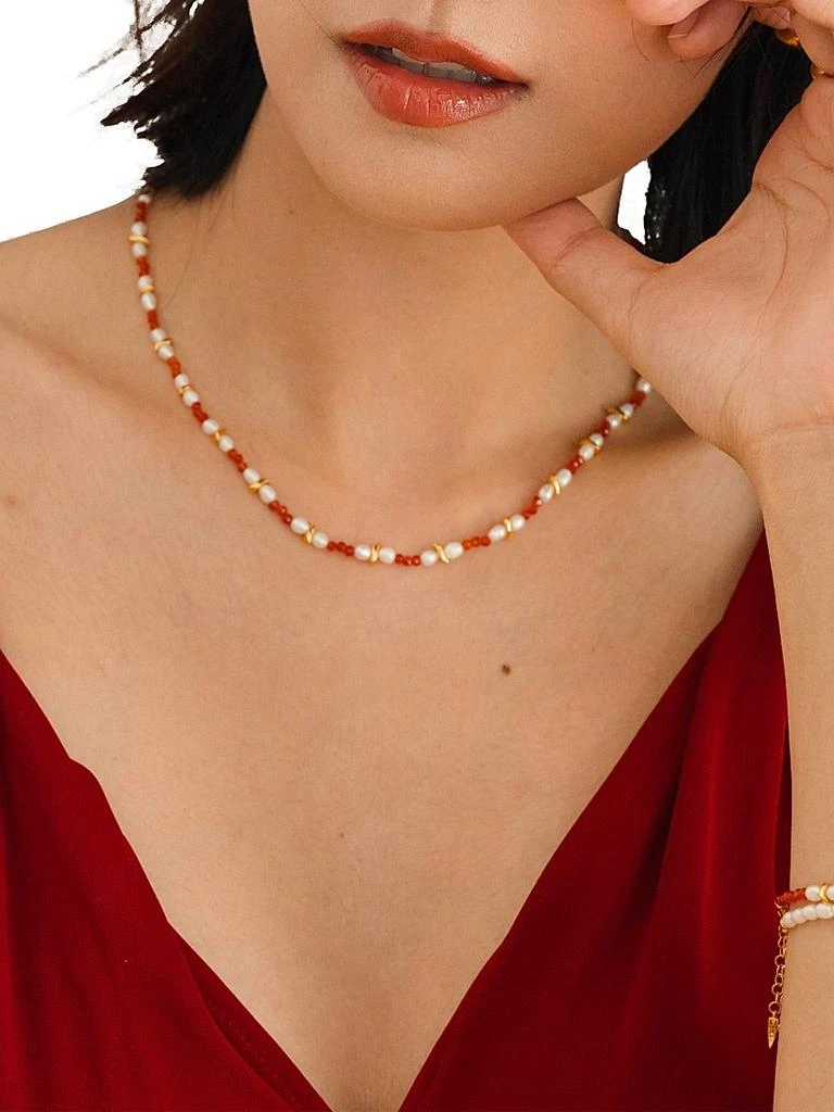 Missoma Savi 18K-Gold-Plated, Garnet 
Freshwater Pearl Beaded Necklace 2