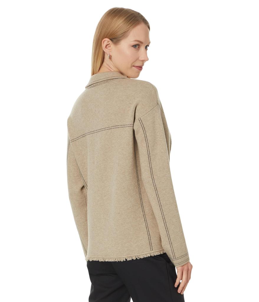 Elliott Lauren Bottom Line - Top Stitch Button Front Sweater with fringe and Stitch details