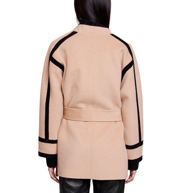 Maje Gicolora Contrast Trim Belted Coat