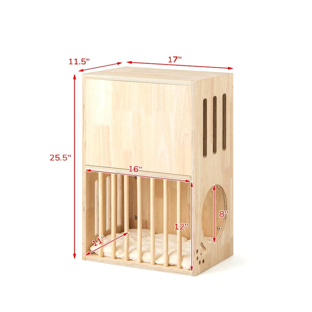 Hivvago Double-Layer Wooden Cat Enclosure with Soft, Removable Cushions 3