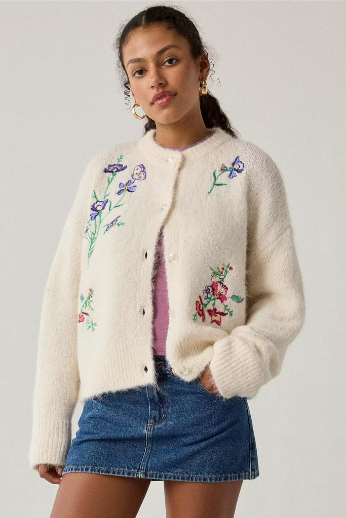 BDG BDG Becca Embroidered Brushed Knit Oversized Cardigan