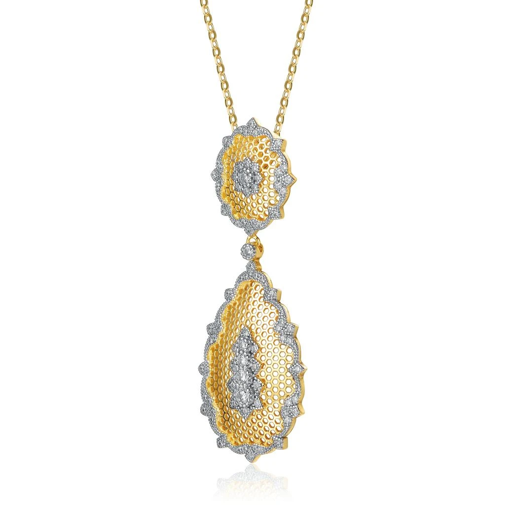Rachel Glauber Rhodium And 14k Gold Plated Cubic Zirconia Pendant Necklace 2
