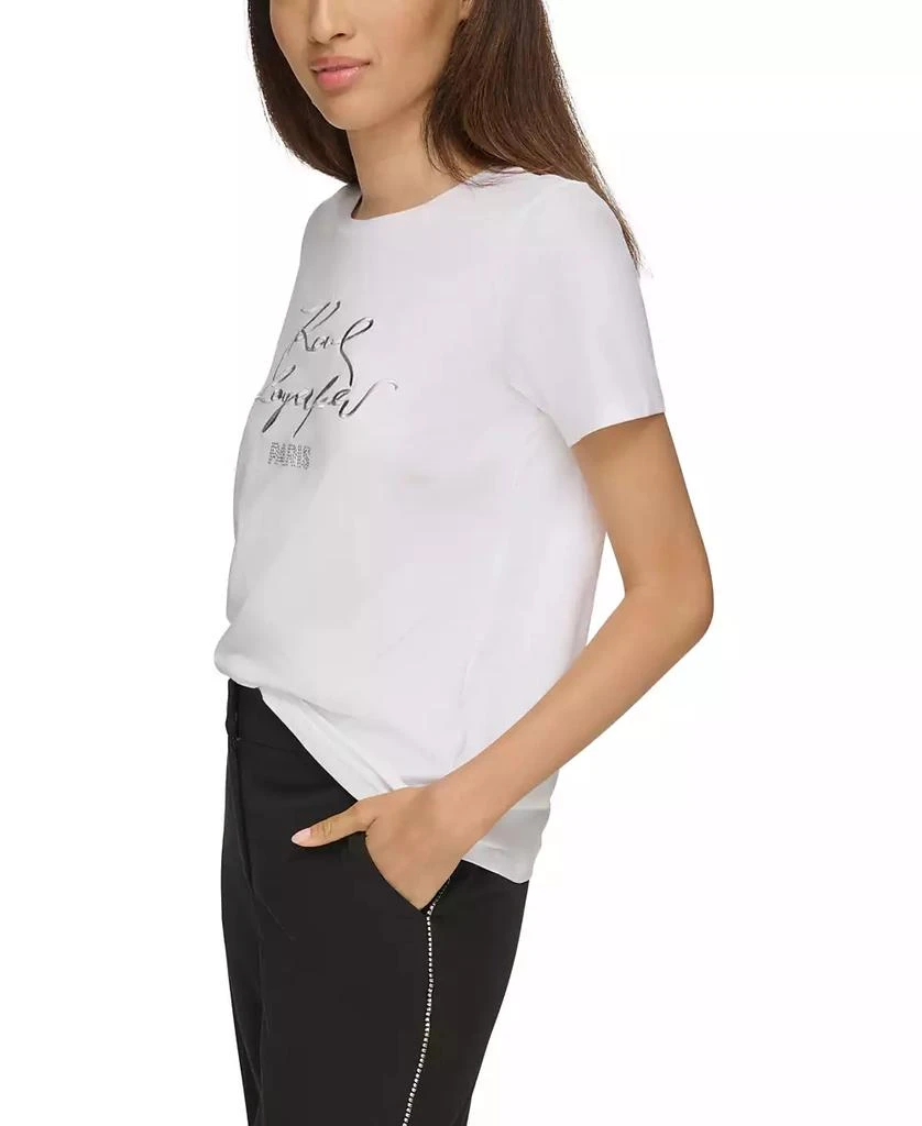 KARL LAGERFELD PARIS Women's Metallic Logo Print T-Shirt 4