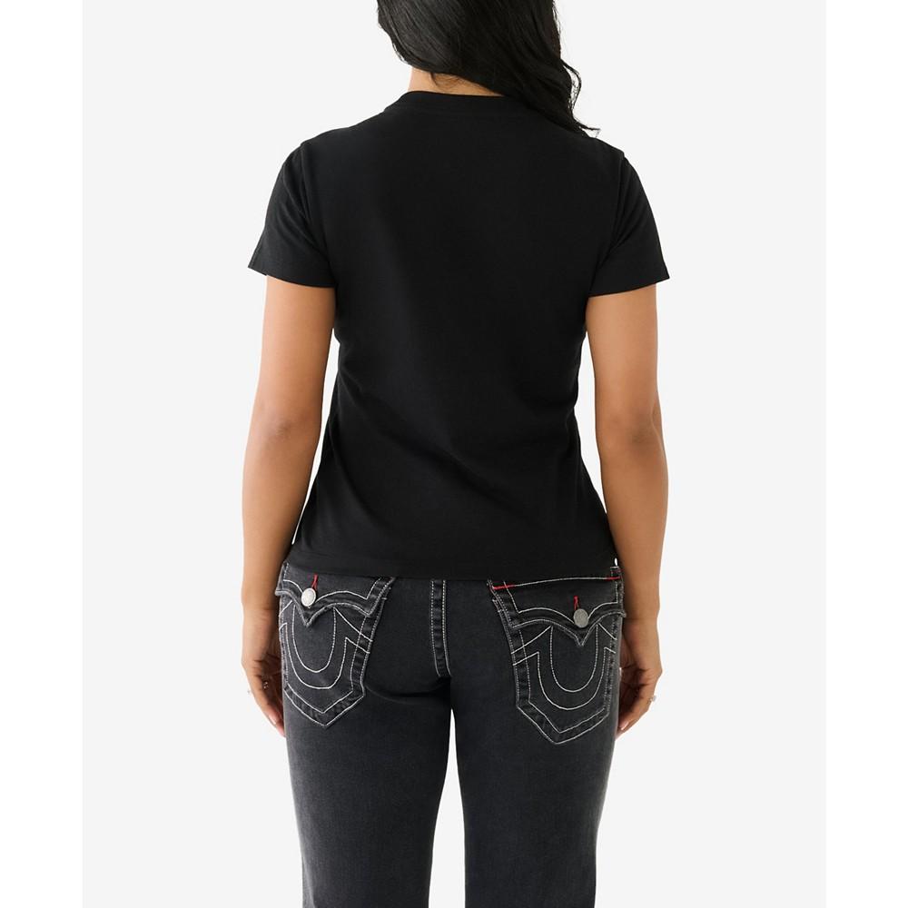 True Religion Women's Short Sleeve Ombre Crystal Arch Logo T-shirt