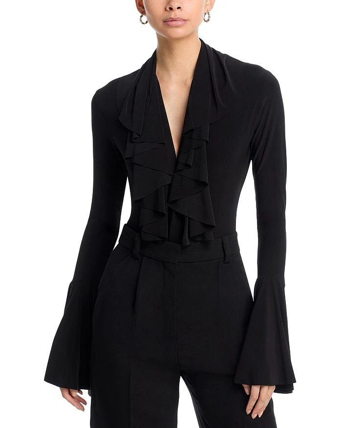 Norma Kamali Deep V Ruffle Bodysuit 1