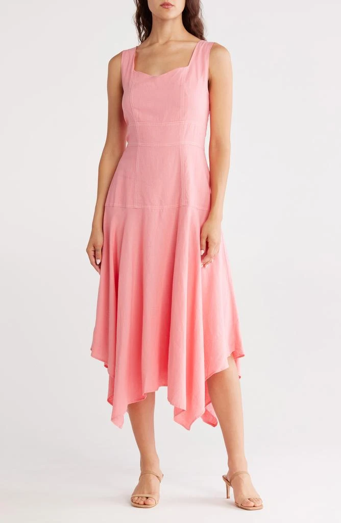 chinese dress ladies handkerchief linen sloped shoulder wide a-line short sleeve scoop neck