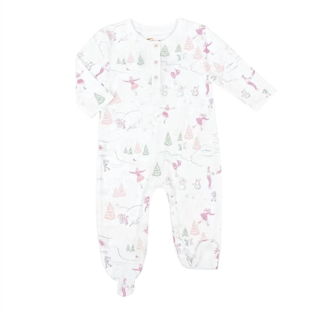 Petidoux Baby's Ice-Skating Snowmen Pima + Hat Onesie In Pink Ice 2