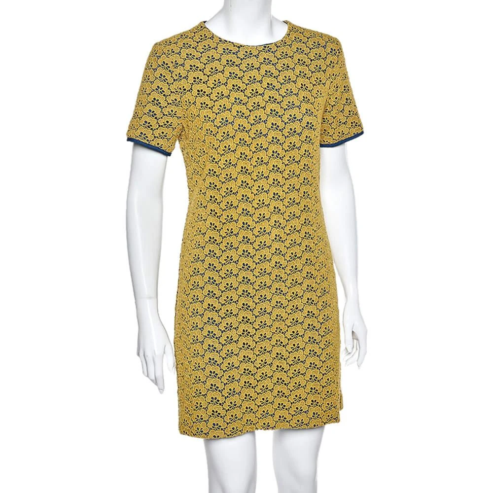 Diane von Furstenberg Diane von Furstenberg Yellow Lace Contrast Lined Shift Dress M 2