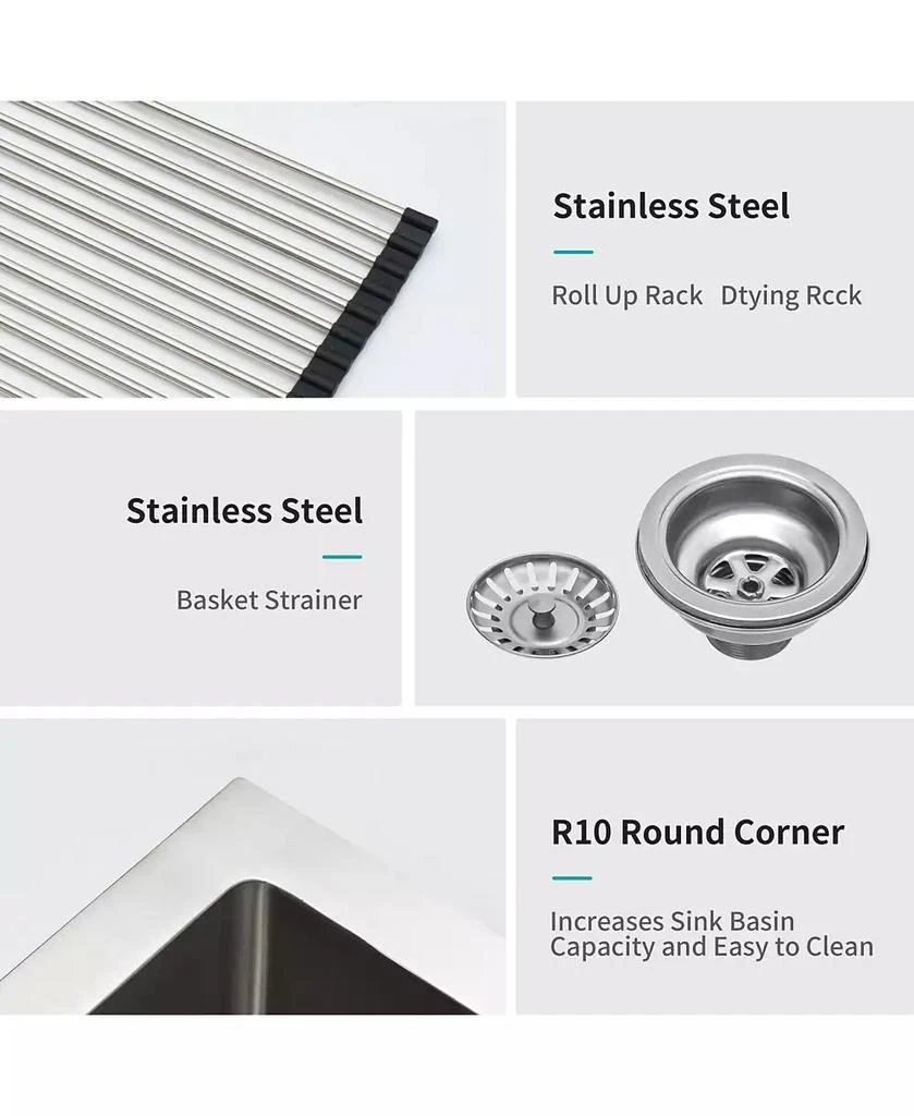 Flynama 33x21x10 Inch Double Bowl 60 and 40 Farmhouse Apron Front Kitchen Sink 16 Gauge T304 Stainless Steel With Two 10 Inch Deep Basin 5