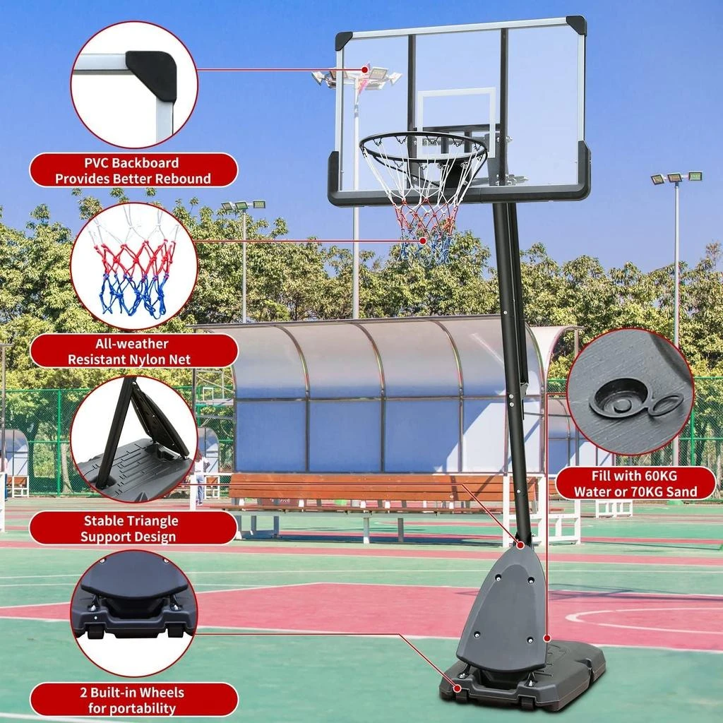 Hooplahz Height Adjustable Basketball Hoop, 7.5 to 10ft Adjustable Basketball Stand with 44 Inch Backboard, Portable Basketball Goal System with Stable Base and Wheels, Use for Outdoor 2