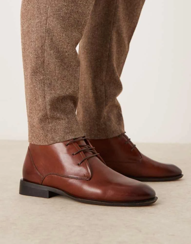 ASOS ASOS DESIGN lace up chukka boots in tan leather 1
