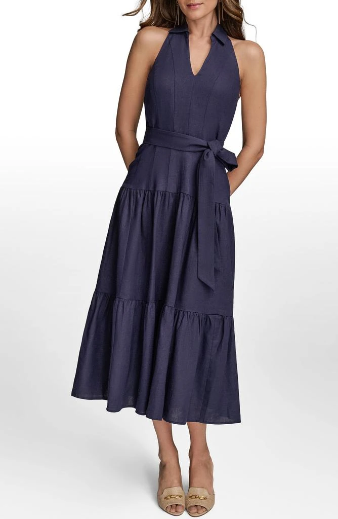 Donna Karan Linen Blend Halter Dress