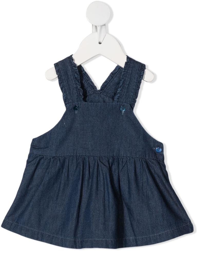Knot ruffle-trimmed chambray dungaree dress - kids