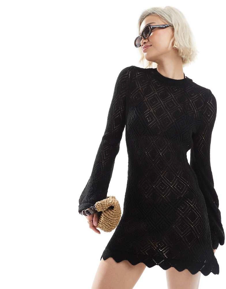 Shop Miss Selfridge wide sleeve scallop hem knitted beach dress in black on  Sale at BeyondStyle  Get 11% Off Miss Selfridge wide sleeve scallop hem knitted  beach dress in black with