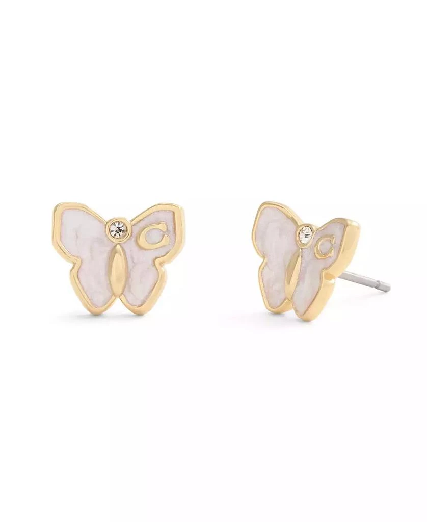 Coach White Enamel Signature Butterfly Stud Earrings 1