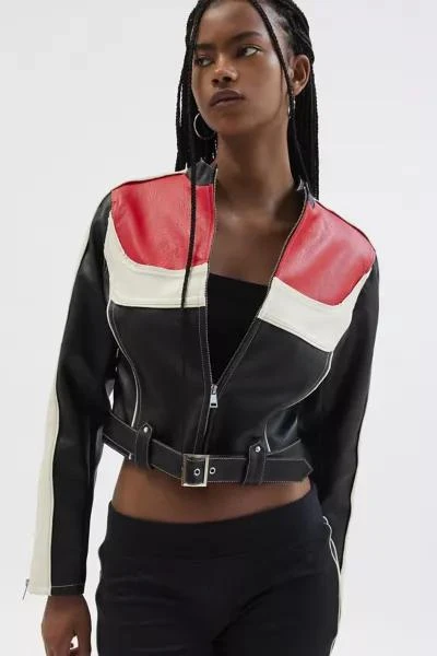 Urban Outfitters UO Jordan Faux Leather Fitted Racer Moto Jacket 1