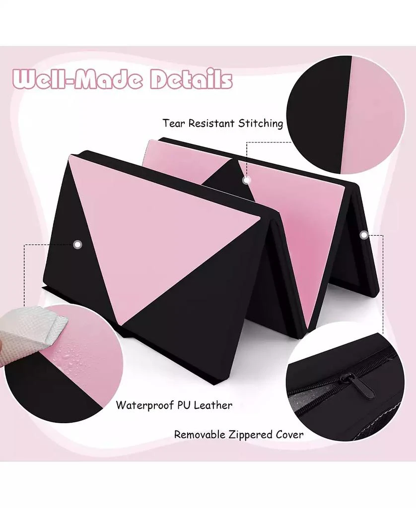 VEBREDA 8 Feet PU Leather Folding Gymnastics Mat with Hook and Loop Fasteners 4