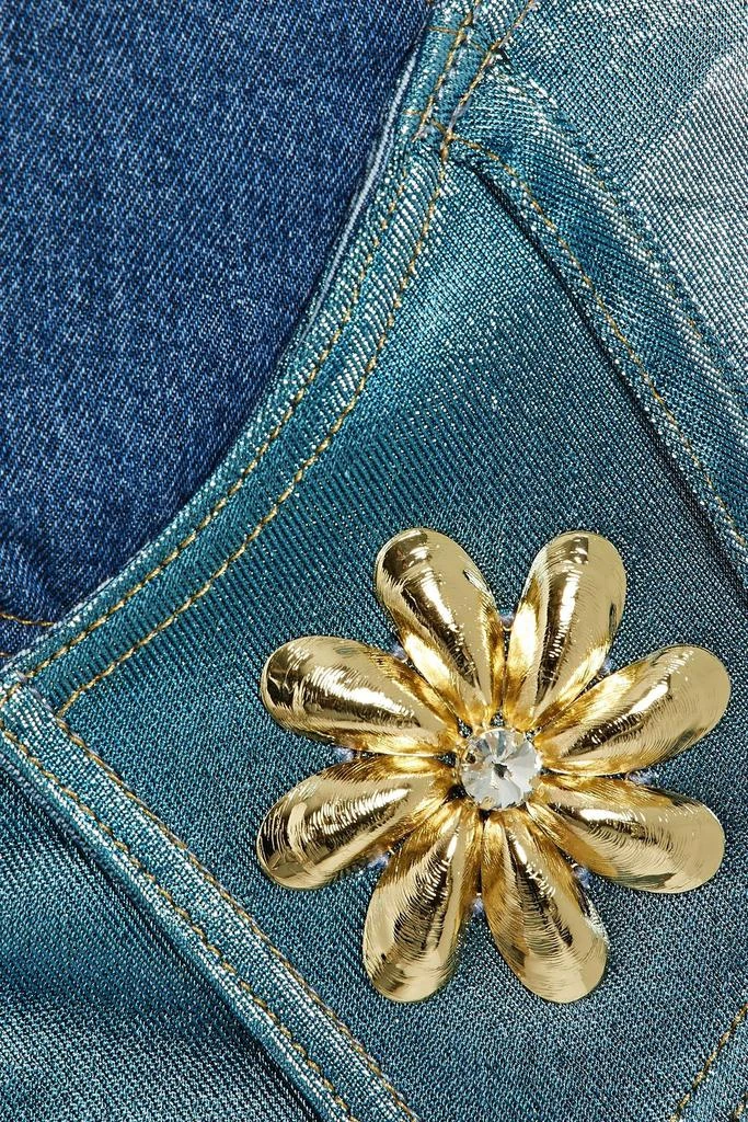 AREA Embellished twisted metallic denim mini skirt 4