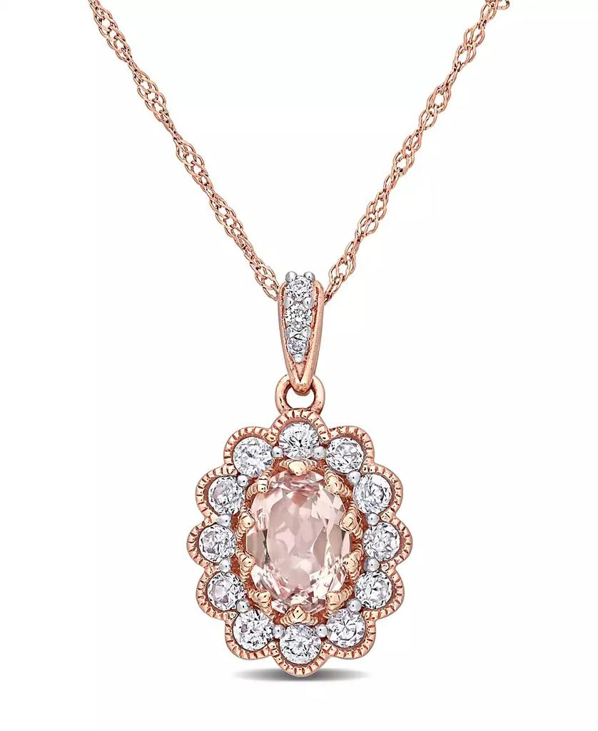 Macy's Morganite (3/4 ct. t.w.) White Sapphire (5/8 ct. t.w.) and Diamond (1/10 ct. t.w.) Floral 17" Necklace in 10k Rose Gold 1