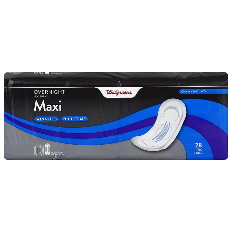 Walgreens Maxi Pads, Overnight, Wingless Unscented, (28 ct) 2