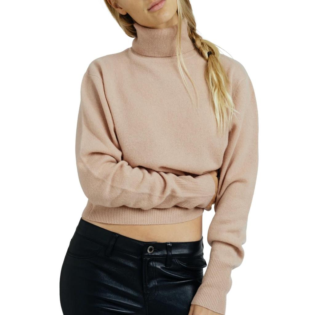 CRUSH Cashmere Haleiwa Crop Turtleneck Sweater In Camel