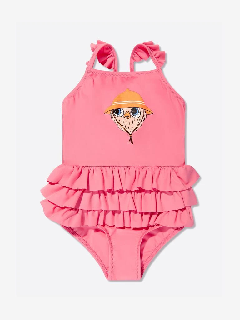 Mini Rodini Mini Rodini Girls Owl Frill Swimsuit in Pink 1