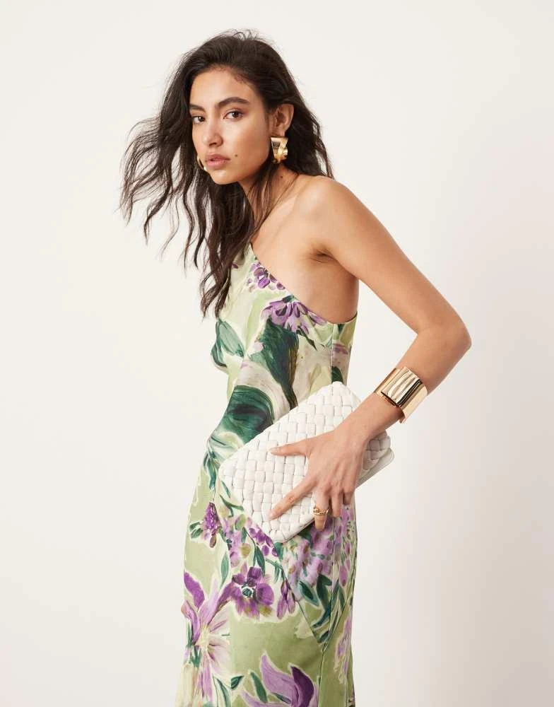 green emerald velvet dress One-Shoulder Long Green Print Formal Dress with Ruffle– PromGirl main image 0